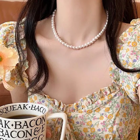Elegant White Artificial Pearl Choker Necklace For Women Minimalist Dainty High End French Retro Pearl Strand Jewelry Gift