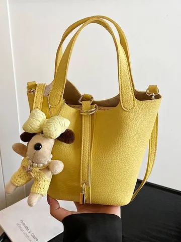 Modieuze PU Leren Emmertas Voor Dames Trendy Lychee Patroon Crossbody Schoudertas Urban Minimalistische Handtas Met Slot