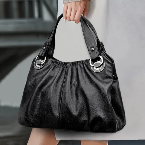 Bolso Tote de PU de Gran Capacidad para Mujer Elegante Bolso de Mano Fruncido Con Correa de Hombro Bolso de Mamá para Viajes Trabajo