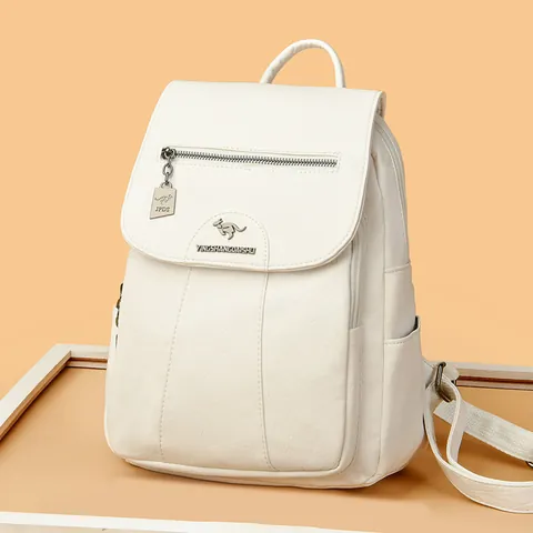 Vintage PU Leather Backpack For Women Large Capacity Travel Bag Fashion College Students Casual Shoulder Bag 2024 New