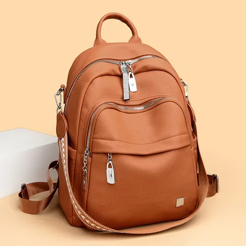 Sac à Dos pour Femmes Style Coréen Grande Capacité Cuir Synthétique PU Souple Grain de Litchi Décontracté Sac d'École Étudiant Polyvalent