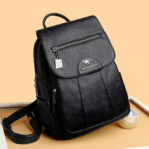 Vintage PU Leather Backpack For Women Large Capacity Travel Bag Fashion College Students Casual Shoulder Bag 2024 New