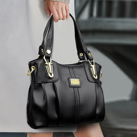 Bolso de Mano de Cuero PU para Mujer de Gran Capacidad Elegante con Patrón de Litchi Bolso de Hombro Logo de Metal Dorado