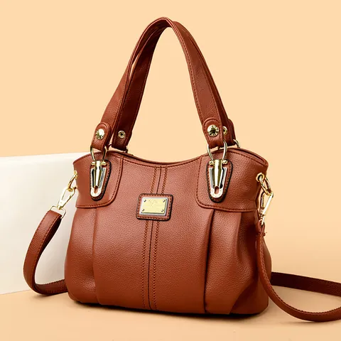 Bolso de Mano de Cuero PU para Mujer de Gran Capacidad Elegante con Patrón de Litchi Bolso de Hombro Logo de Metal Dorado