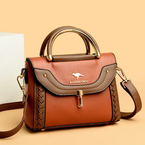 Women New 2025 Woven Contrast Color Small Square Crossbody Bag PU Leather Trendy Daily Shoulder Bag With Metal Handle Messenger Bag