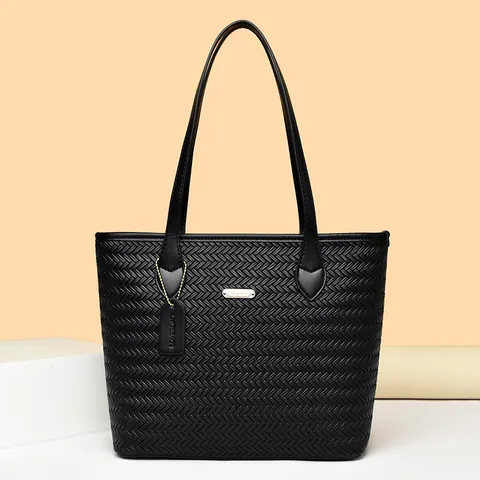 Women Large Capacity PU Leather Woven Tote Bag Fashion Commuting Shoulder Bag Handle Bag Simple Style Solid Color Handbag Spring Collection