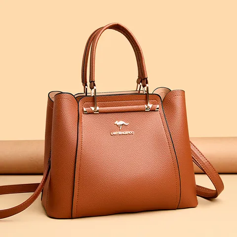 Bolso Tote para Mujer de Cuero PU con Textura de Litchi Bolso de Mano Elegante con Logo de Canguro Bolso de Hombro de Gran Capacidad