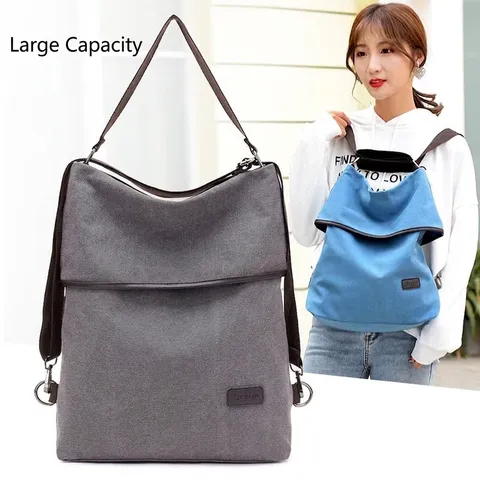Women's Multipurpose Canvas Backpack Large Capacity Travel Shoulder Bag Casual Fashion Handbag Versatile Korean Style Convertible Satchel