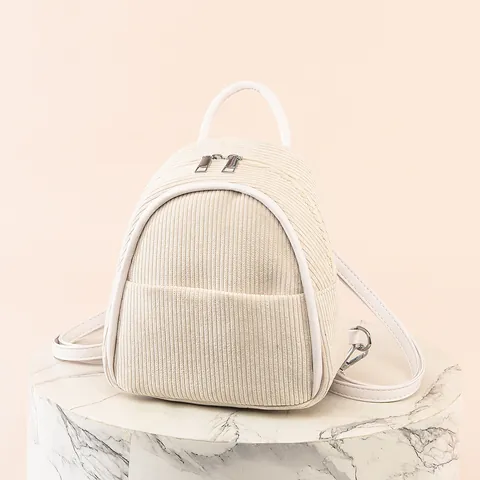 Korean Style Corduroy Mini Backpack For Women Retro Texture Lightweight Travel Bag Daily Casual Shoulder Bag Minimalist Elegant