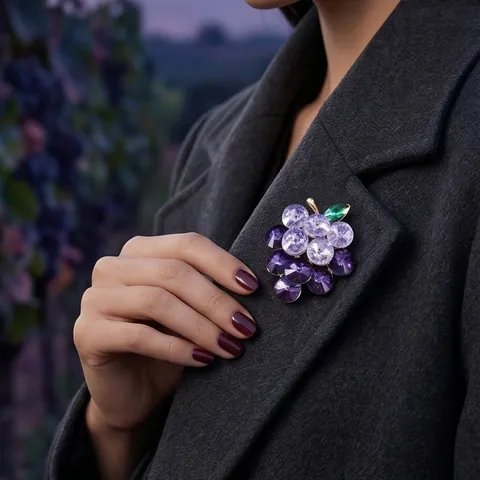 Exquisite Alloy Glass Grape Brooch Pin Fashionable Fruit Corsage For Women Clothing Accessories Anti-Exposure Jewelry Gift