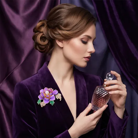 Eleganter Legierung Emaille Pfingstrose Blume Brosche Für Damen Strass Künstliche Perle Floral Anstecknadel Für Mantel Kleid