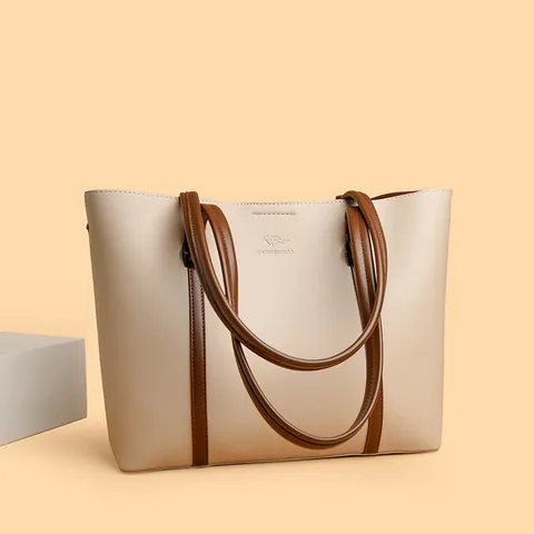 Bolso Tote de Gran Capacidad para Mujer Elegante Bolso de Hombro de Cuero PU Con Logo de Canguro Color Sólido Diario