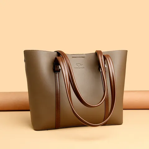 Bolso Tote de Gran Capacidad para Mujer Elegante Bolso de Hombro de Cuero PU Con Logo de Canguro Color Sólido Diario