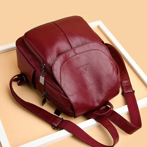 Vintage Soft PU Leather Women Backpack Large Capacity Waterproof Schoolbag Fashion Female Travel Rucksack Casual Daypack Shoulder Bag
