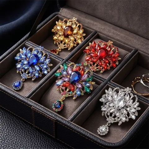 Large Vintage Alloy Rhinestone Brooch Elegant Glass Waterdrop Pendant Corsage For Women Fashion Daily Apparel Jewelry Gift Pin
