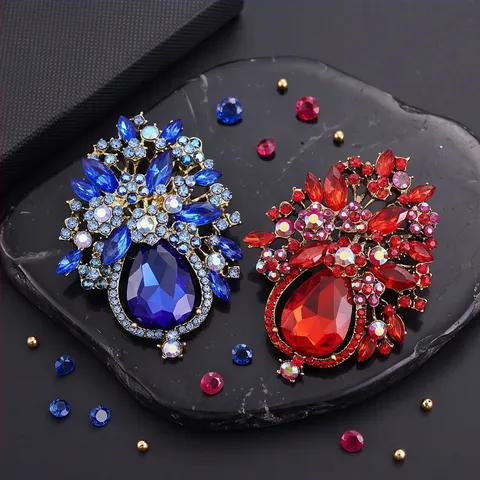 Vintage Luxurious Zinc Alloy Glass Flower Basket Brooch For Women Pave Rhinestone Fashion Jewelry Dress Accessory Gift