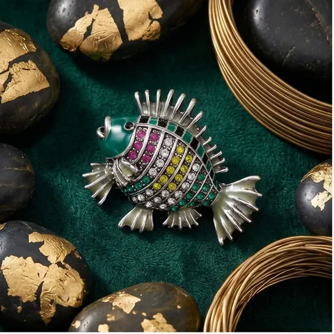 Vintage Meeresbewohner Zackenbarsch Brosche Legierung Bunte Strass Emaille Tier Tropischer Fisch Anstecknadel Für Damen Hochzeit Schmuck