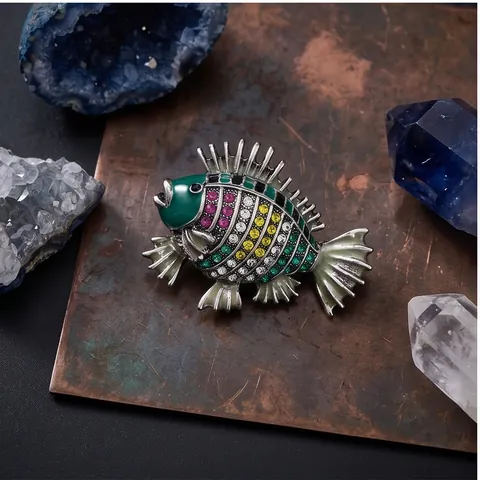 Vintage Meeresbewohner Zackenbarsch Brosche Legierung Bunte Strass Emaille Tier Tropischer Fisch Anstecknadel Für Damen Hochzeit Schmuck