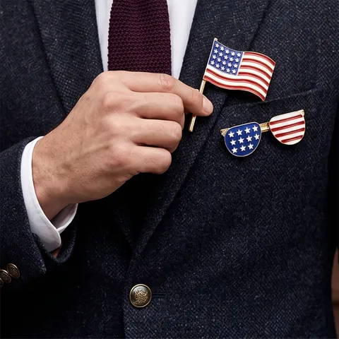 Spilla Distintivo in Lega a Goccia d'Olio con Bandiera USA Strass Smalto Stella Cuore Farfalla per Giorno dell'Indipendenza Festa Gioielli