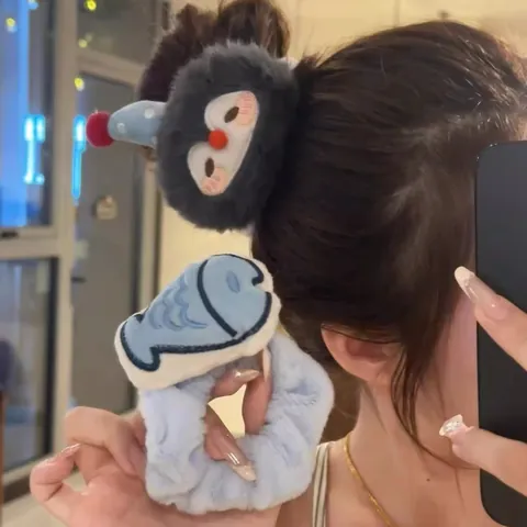 Large Plush Cartoon Scrunchies Korean Style Furry Hair Ties For Women Winter Warm Hair Accessories Handmade Bow Knot Rabbit Ears Hair Band