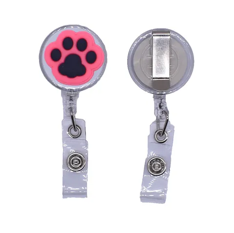 Cartoon Cat Paw Retractable Badge Reel Cute ID Name Card Holder Name Tag Clip For Nurse Student Office School Supplies