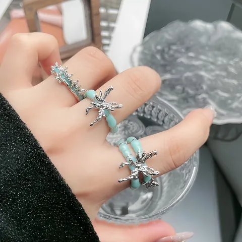 Punk Flüssigmetall Schmetterling Offener Ring Für Damen Minzgrün Tröpfelglasur Minimalistischer Verstellbarer Fingerring Modeschmuck Zubehör Geschenk