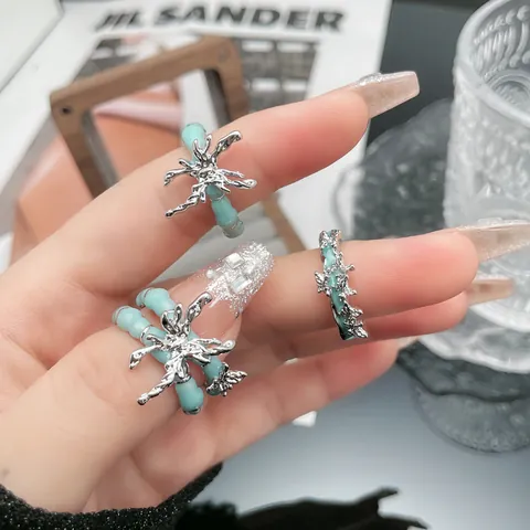 Punk Flüssigmetall Schmetterling Offener Ring Für Damen Minzgrün Tröpfelglasur Minimalistischer Verstellbarer Fingerring Modeschmuck Zubehör Geschenk