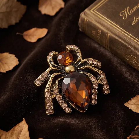 Broche Araignée en Alliage Vintage Strass Ambre Cristal Insecte Épingle Bijoux de Mode Personnalisés Accessoire pour Costume Pull Femmes Hommes