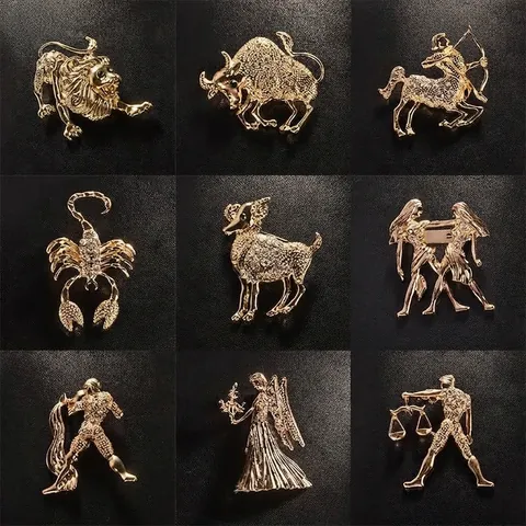 Spille Vintage in Lega con Strass Dodici Segni Zodiacali Per Uomo Donna Placcate in Oro Spille da Bavero Costellazioni