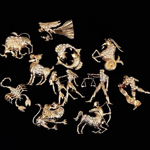 Spille Vintage in Lega con Strass Dodici Segni Zodiacali Per Uomo Donna Placcate in Oro Spille da Bavero Costellazioni