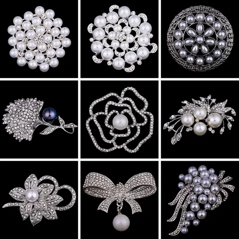 Japanese Style Elegant Alloy Artificial Pearl Rhinestone Brooch Flower Bow Pin For Women Suits Dresses Coat Party Jewelry