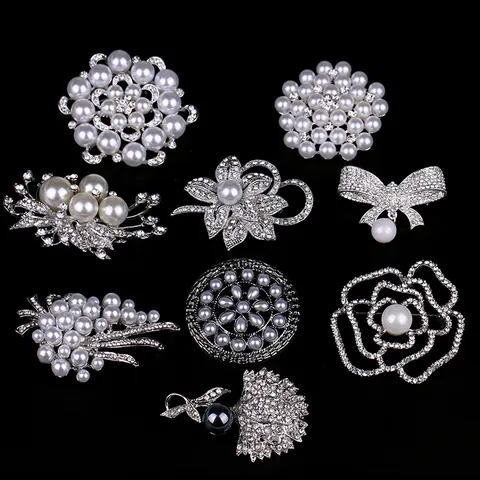 Japanese Style Elegant Alloy Artificial Pearl Rhinestone Brooch Flower Bow Pin For Women Suits Dresses Coat Party Jewelry