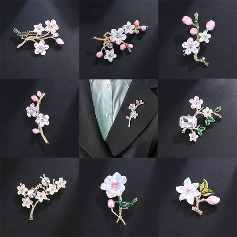 Chinese Style Vintage Floral Brooch For Women Alloy Rhinestone Oil Dripping Pins For Suit Coat Cheongsam Elegant Jewelry Accessories