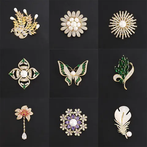 Elegant Copper Phoenix Butterfly Flower Brooch For Women High-End Rhinestone Artificial Pearl Pin Accessory Gift