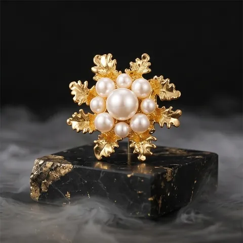 Mini Vintage Camellia Flower Brooch For Women Alloy Artificial Pearl Collar Pin Anti-Exposure Clothing Accessories Neckline Jewelry