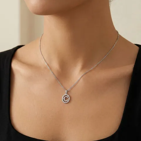 Silver-Plated Copper Zirconia Initial Letter Pendant Necklace For Women Elegant Minimalist Dainty Alphabet Necklace High-End Daily Jewelry