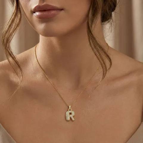 Hip Hop Iced Out Initial Letter Pendant Necklace For Women Men Gold Brass Rhinestone Bubble Alphabet Jewelry Trendy Party Gift