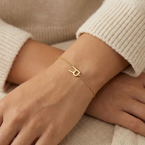 Minimalist Stainless Steel Initial Letter Bracelet For Women Girls Gold Plated Adjustable Rhinestone Alphabet Chain Jewelry