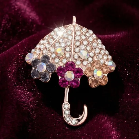 Exquisite Umbrella Brooch For Women Alloy Rhinestone Inlaid Flower Pin Anti-Exposure Cardigan Sweater Clip Fashion Jewelry