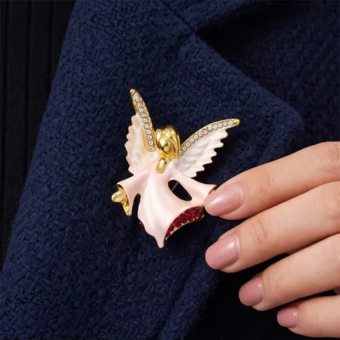 Angel Brooch French Retro Vintage Alloy Rhinestone Angel Wings Brooch Elegant Enamel Drip Oil Clothing Accessories Pin Gift