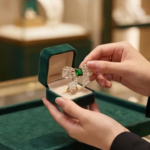 Elegant Bow Brooch Pin For Women Inlaid With Zirconia Korean Style Emerald Green Gold Plated Copper Brooches Accessory