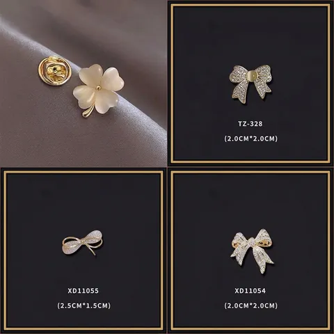 Mini Broche en Alliage avec Strass pour Femmes Mignon Nœud Trèfle Pierre Œil-de-chat Artificielle Décoration de Vêtement Accessoire de Badge