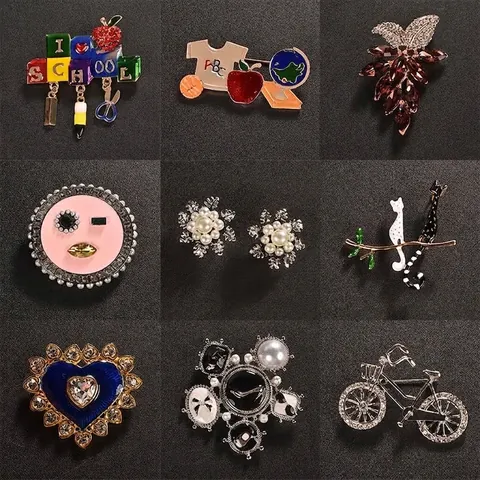 Vintage Elegant Rhinestone Brooch Pin For Women Alloy Artificial Pearl Floral Star Animal Badge Brooches Clothing Accessory Jewelry Gift