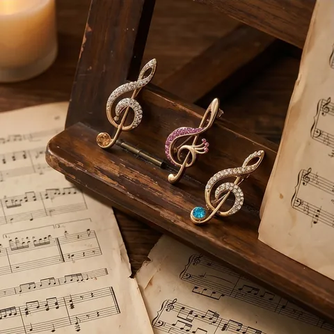 Fashion Music Note Alloy Brooch Rhinestone Artificial Pearl Treble Clef Lapel Pin Jewelry For Women Men Office Suit Coat Decor