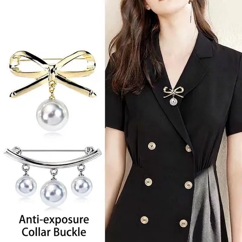 Elegant Alloy Artificial Pearl Rhinestone Brooch For Women Gold Silver Bow-knot U-shaped Pin Brooch For Suit Cheongsam Accessory