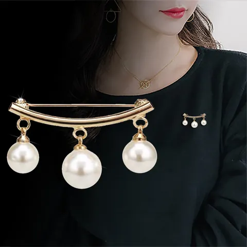 Elegant Alloy Artificial Pearl Rhinestone Brooch For Women Gold Silver Bow-knot U-shaped Pin Brooch For Suit Cheongsam Accessory