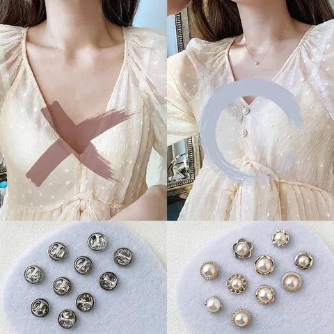 Lot de Broches Boutons en Perles Sans Couture pour Femmes Col de Chemise Anti-Exposition Boucles Cachées Boutons Décoratifs Strass