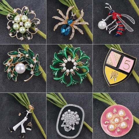 Vintage Legering Emaille Brosje Pin Kunstparel Strass Plant Insect Brosje Voor Dames Jas Pak Corsage Kleding Accessoires