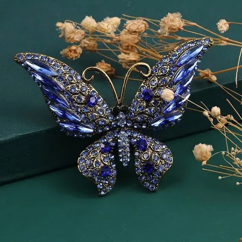 Vintage Legierung Schmetterling Brosche Pin Mit Blauen Strasssteinen Für Damen Anzug Mantel Revers Dekoration Retro Tierschmuck