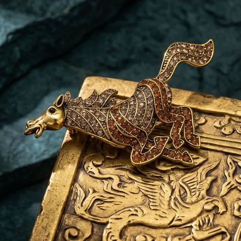 Broche Créative Vintage en Forme de Cheval Pégase en Alliage Doré avec Strass Broche Animale pour Costume Manteau Accessoires de Mode Luxe Unisexe